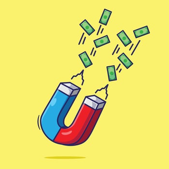 Horseshoe magnet pull much money cartoon Icon illustration object finance economy Icon concept vector