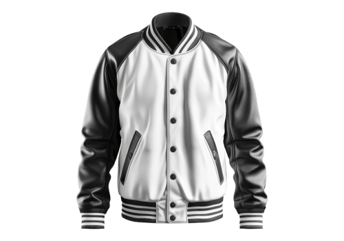 A white and transparent baseball jacket on a transparent background png