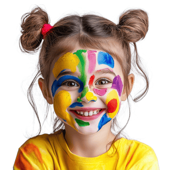 Happy Girl with Colorful Face Paint png