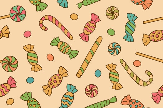 seamless pattern with sweets candies and lollipops in doodle style. Bright colorful candy background. vector