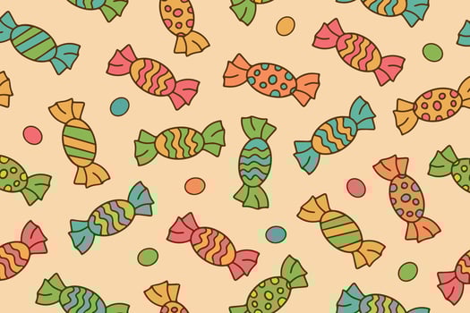 seamless pattern with sweets candies and lollipops in doodle style. Bright colorful candy background. vector