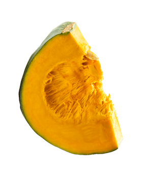 Top view of single green Japanese pumpkin slice or piece isolated with clipping path in file format png