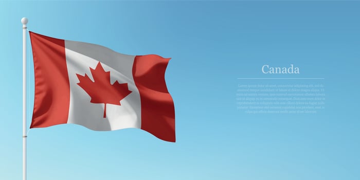 Waving Flag of Canada Against Clear Blue Sky Copyspace vector