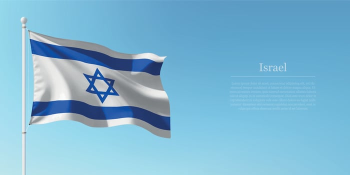 Waving Flag of Israel Against Clear Blue Sky Copyspace vector