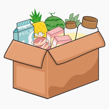 a box filled with food and drinks vector