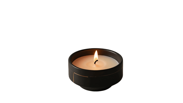 A candle is lit in a black cup png