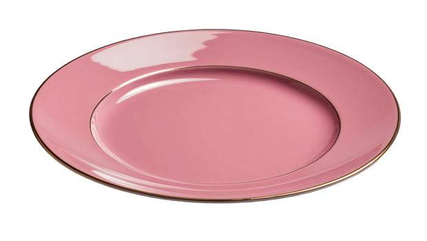 A pink plate with gold rim isolated on a transparent background png