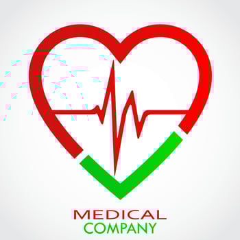 heart shape with cardiogram and green check mark medical logo vector