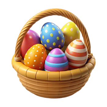 a baslet full of vibrant easter eggs isolated png