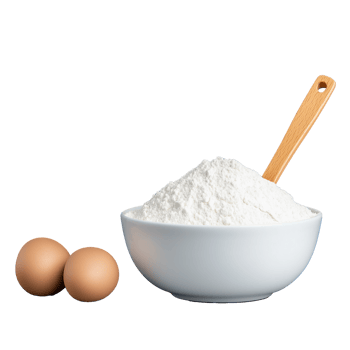 Bowl of flour with wooden spoon on transparent background png