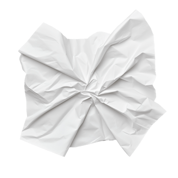 Wrinkled piece of white paper on transparent background png