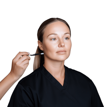 Makeup artist applying foundation on womans face on transparent background png