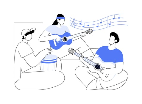 Jamming with friends isolated cartoon illustrations. vector