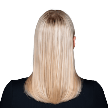 Back view of woman with long straight blonde hair on transparent background png