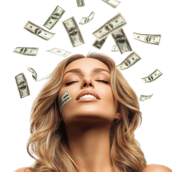 Woman with Falling Money on transparent background png