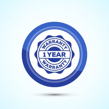 Advertising one year warranty badge, Warranty logo icon sign, Blue Color Button Design vector