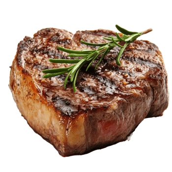 Heart shaped grilled steak with rosemary png