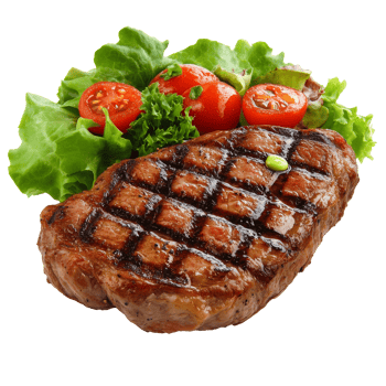 Grilled steak served with fresh salad and tomatoes png