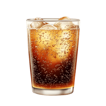 Refreshing fizzy drink with ice in a clear glass png