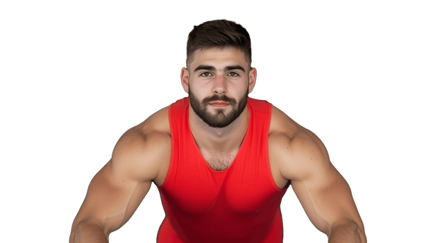 Bearded athletic man in red tank top posing png