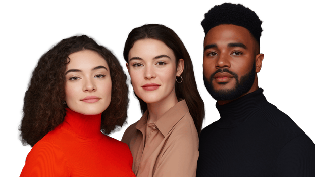Portrait of three diverse people smiling png