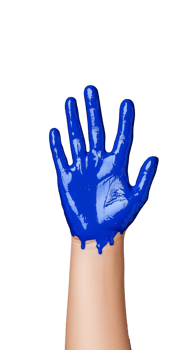 Blue painted hand with open palm png
