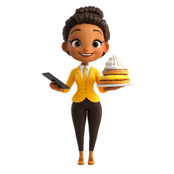 Joyful character with dessert and tablet png