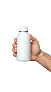 Hand with small bottle with silver cap png