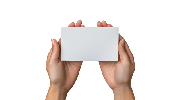 Two hands holding blank white card horizontally png
