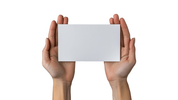 Two hands raising blank white card png