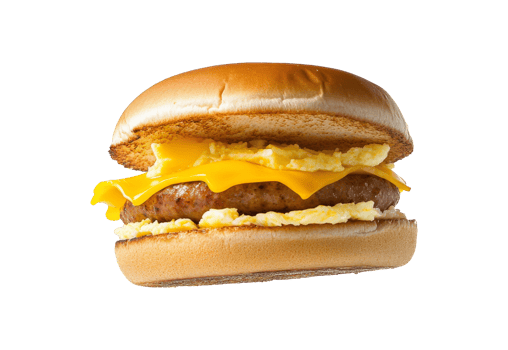 Tasty breakfast sandwich with sausage and cheese png