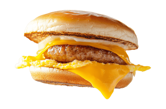 Cheesy sausage breakfast sandwich png