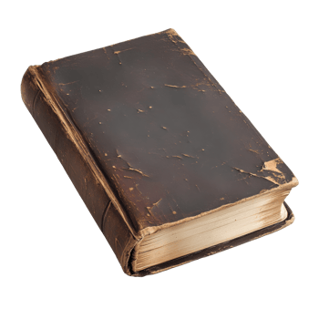 Old leather bound book with worn cover and edges png