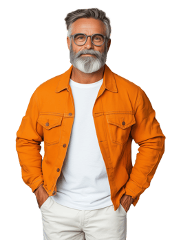 Portrait of Stylish Elderly Man in Orange Jacket png