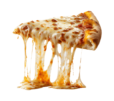 Gooey cheese pull on pizza slice png