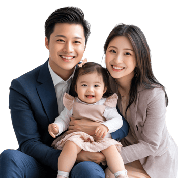 Smiling family portrait with parents and child png