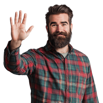 Friendly man greeting with a raised hand indoors png