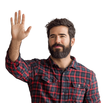 Man waving goodbye in casual attire indoors png
