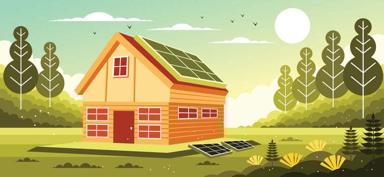 House with Solar Panels Illustration vector