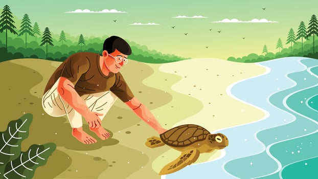 Man Save A Turtles Illustration vector