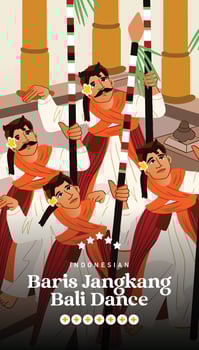 Baris Jangkang dance Flat design layout idea for tourism event Indonesian culture vector