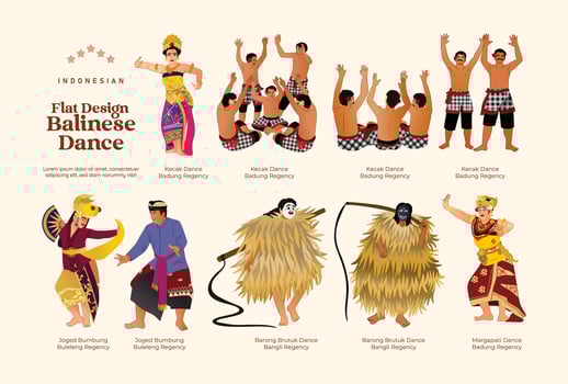 Flat design Isolated Indonesian Balinese Dancer illustration vector