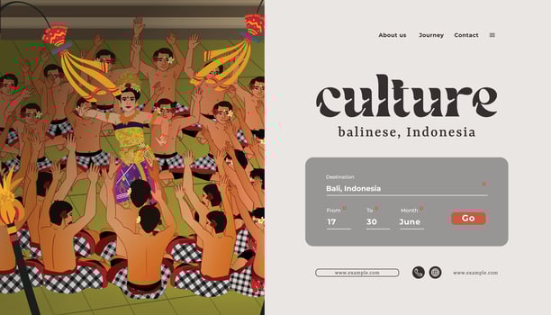 website landing page template idea with Indonesia Bali Kecak dancer design illustration vector
