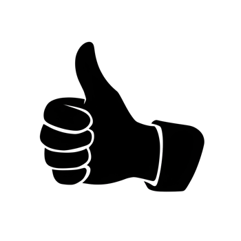 A black and white drawing of a thumb up png