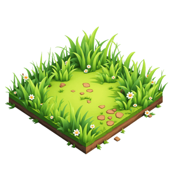 A grassy field with flowers and stones png