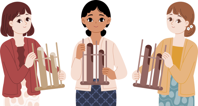 group of woman playing angklung png