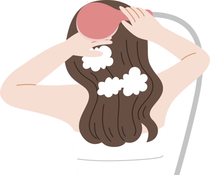 woman cleaning hair using shampoo png