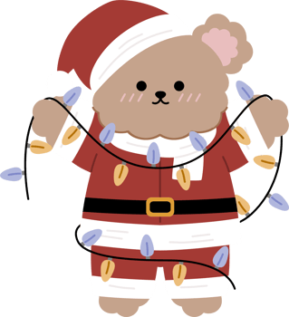 Cute Bear wear Santa Costume holding christmas lamp png