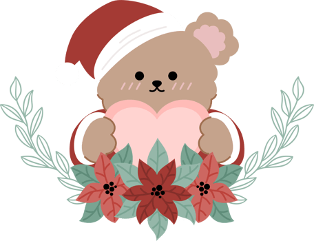 Cute Bear wear Santa Costume with poinsettia flower png