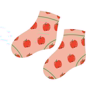 Socks with apples. Knitted feet accessory. Cute foot apparel. vector